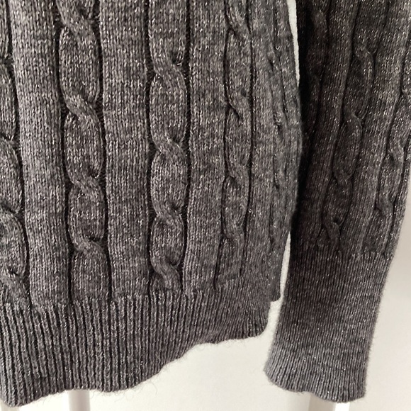 LOFT Medium sweater gray c-neck metallic threads cable - Picture 4 of 11